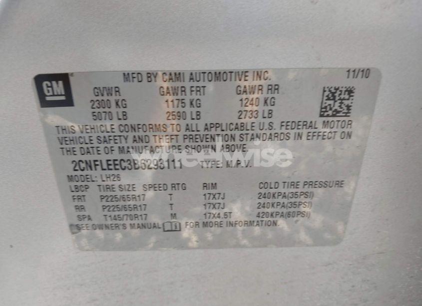 Photo 9 of 2011 Chevrolet Equinox 1LT (VIN 2CNFLEEC3B6293111)