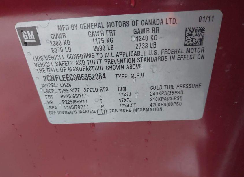 Photo 9 of 2011 Chevrolet Equinox 1LT (VIN 2CNFLEEC9B6352064)