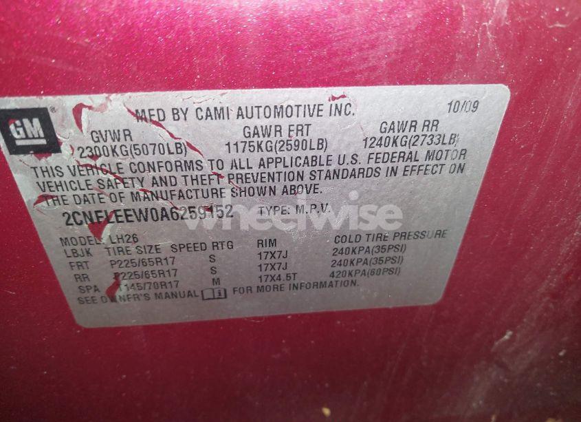 Photo 9 of 2010 Chevrolet Equinox LT (VIN 2CNFLEEW0A6259152)