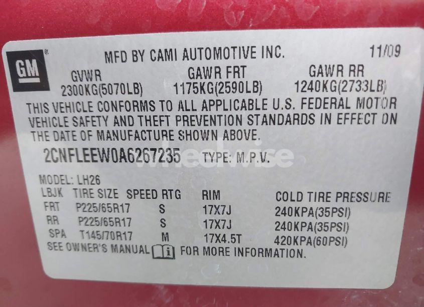 Photo 9 of 2010 Chevrolet Equinox LT (VIN 2CNFLEEW0A6267235)