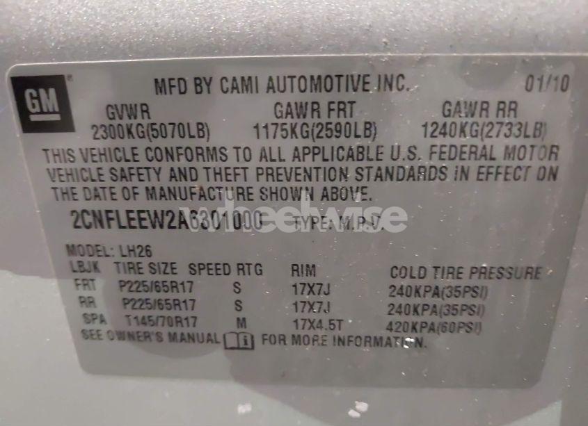 Photo 9 of 2010 Chevrolet Equinox LT (VIN 2CNFLEEW2A6301000)