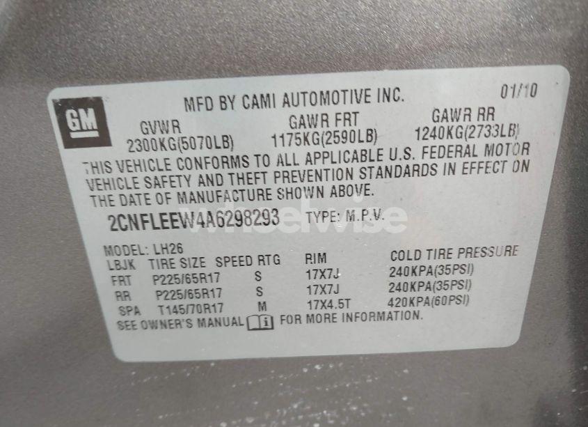 Photo 9 of 2010 Chevrolet Equinox LT (VIN 2CNFLEEW4A6298293)