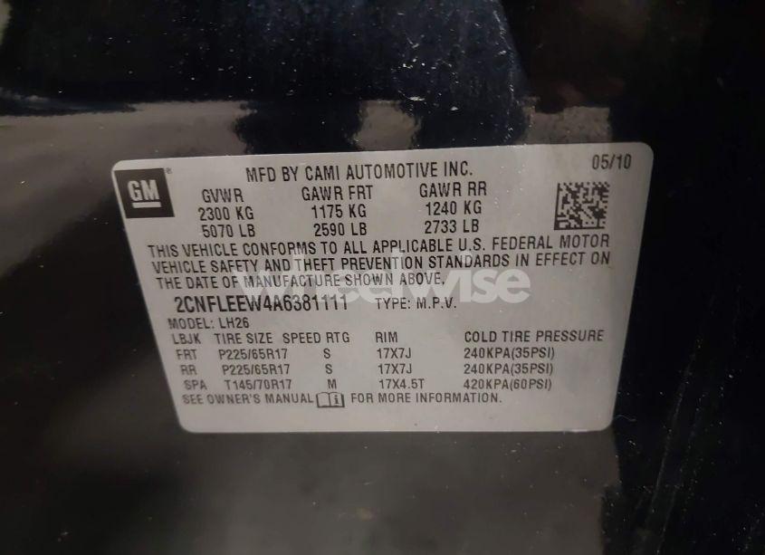 Photo 9 of 2010 Chevrolet Equinox LT (VIN 2CNFLEEW4A6381111)