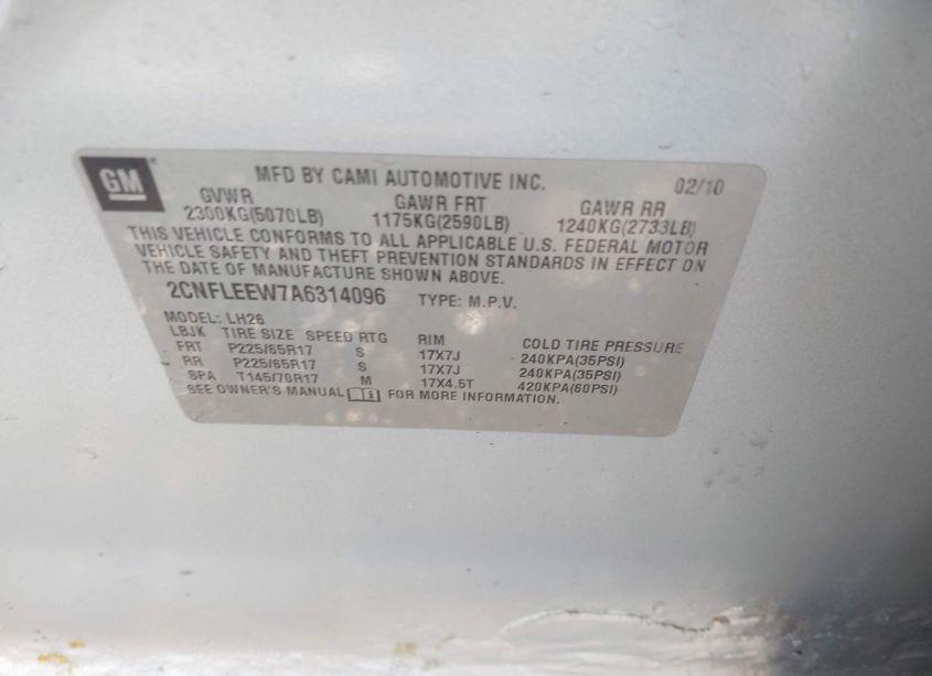 Photo 9 of 2010 Chevrolet Equinox LT (VIN 2CNFLEEW7A6314096)