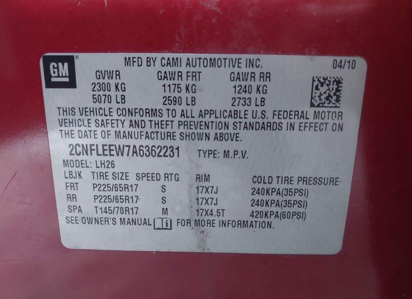 Photo 9 of 2010 Chevrolet Equinox LT (VIN 2CNFLEEW7A6362231)