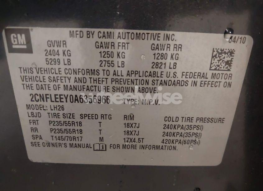 Photo 9 of 2010 Chevrolet Equinox LT (VIN 2CNFLEEY0A6356966)