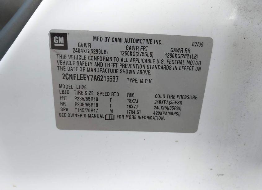 Photo 9 of 2010 Chevrolet Equinox LT (VIN 2CNFLEEY7A6215537)