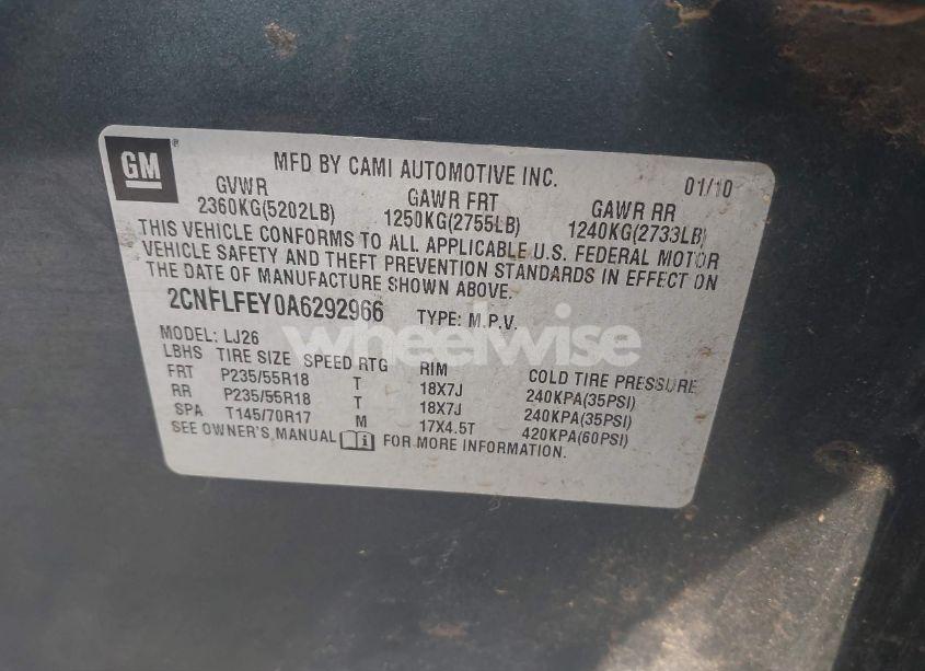 Photo 9 of 2010 Chevrolet Equinox LTZ (VIN 2CNFLFEY0A6292966)