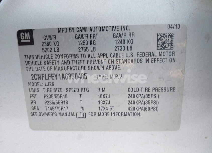 Photo 9 of 2010 Chevrolet Equinox LTZ (VIN 2CNFLFEY1A6350485)
