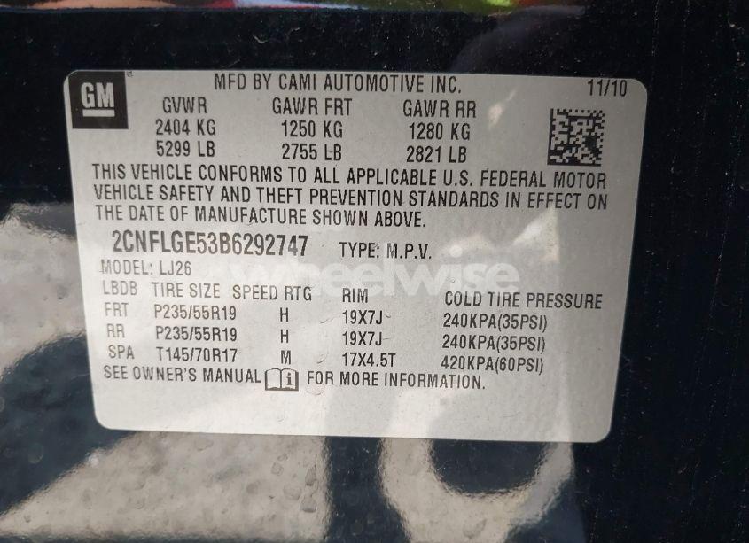 Photo 9 of 2011 Chevrolet Equinox LTZ (VIN 2CNFLGE53B6292747)