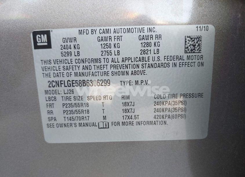 Photo 9 of 2011 Chevrolet Equinox LTZ (VIN 2CNFLGE58B6306299)