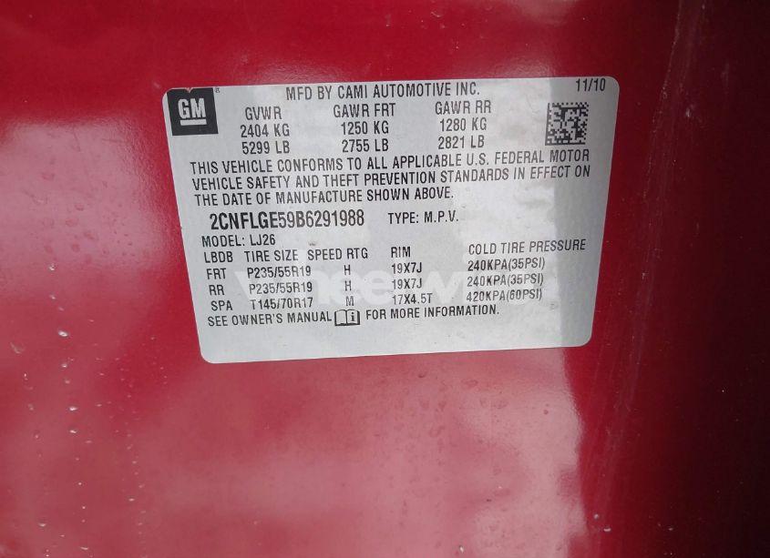 Photo 9 of 2011 Chevrolet Equinox LTZ (VIN 2CNFLGE59B6291988)