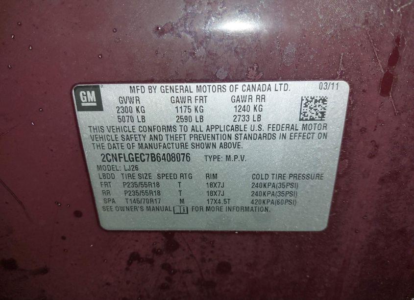 Photo 9 of 2011 Chevrolet Equinox LTZ (VIN 2CNFLGEC7B6408076)