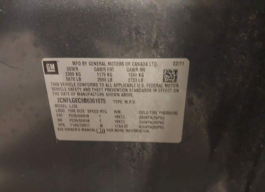 Photo 9 of 2011 Chevrolet Equinox LTZ (VIN 2CNFLGEC9B6361875)