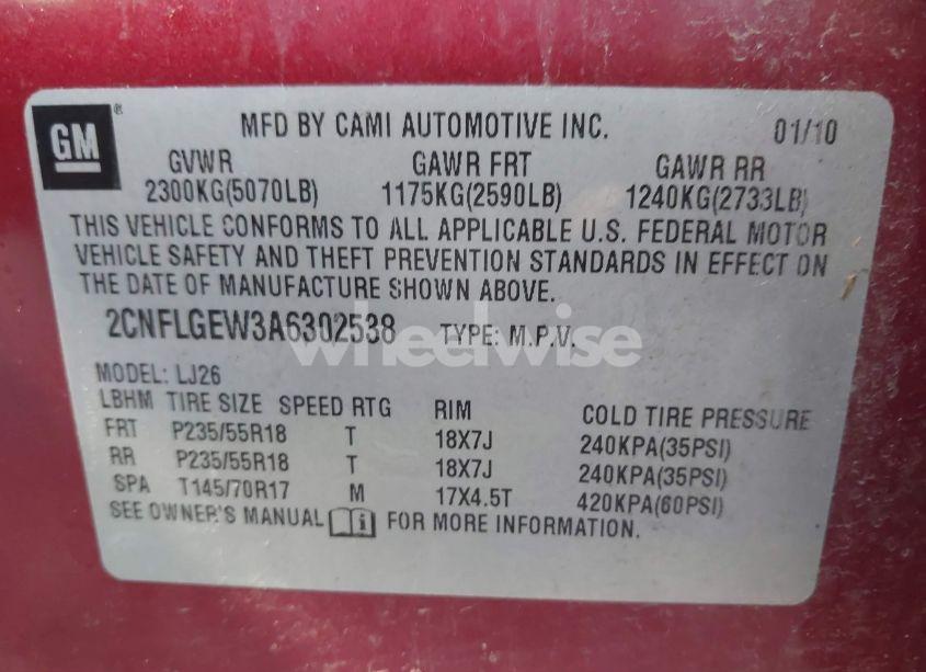 Photo 9 of 2010 Chevrolet Equinox LTZ (VIN 2CNFLGEW3A6302538)