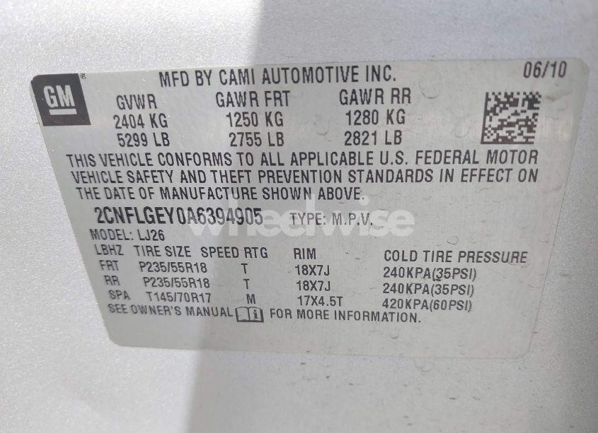 Photo 9 of 2010 Chevrolet Equinox LTZ (VIN 2CNFLGEY0A6394905)