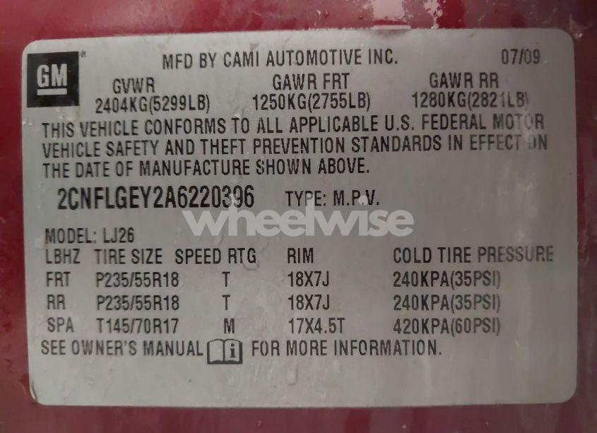 Photo 9 of 2010 Chevrolet Equinox LTZ (VIN 2CNFLGEY2A6220396)