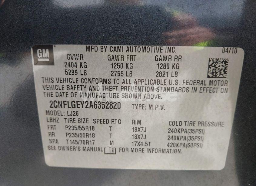 Photo 9 of 2010 Chevrolet Equinox LTZ (VIN 2CNFLGEY2A6352820)