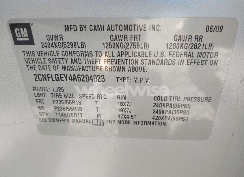 Photo 9 of 2010 Chevrolet Equinox LTZ (VIN 2CNFLGEY4A6204023)