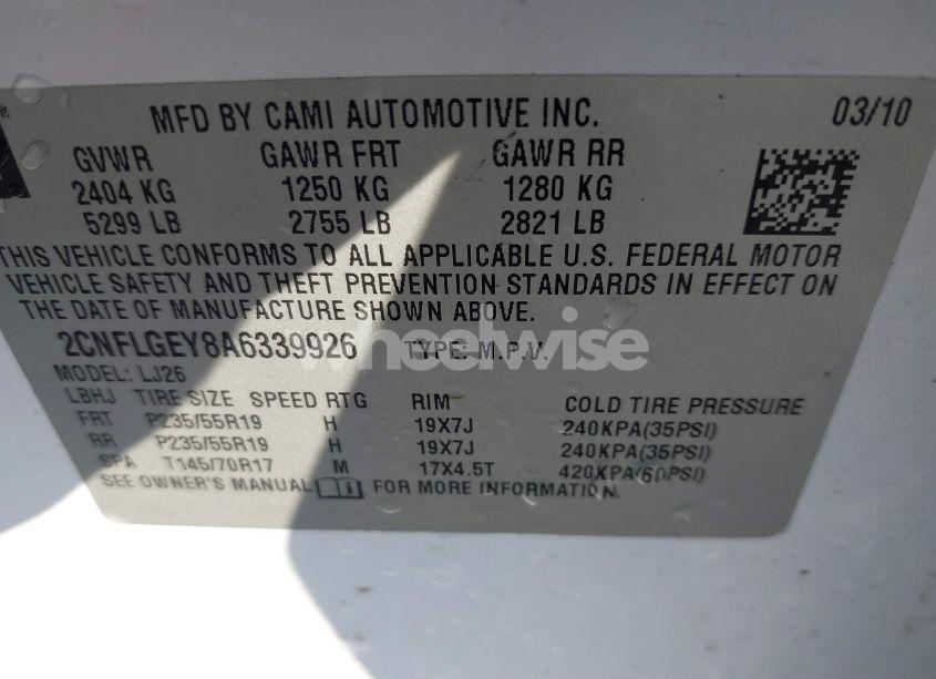 Photo 9 of 2010 Chevrolet Equinox LTZ (VIN 2CNFLGEY8A6339926)