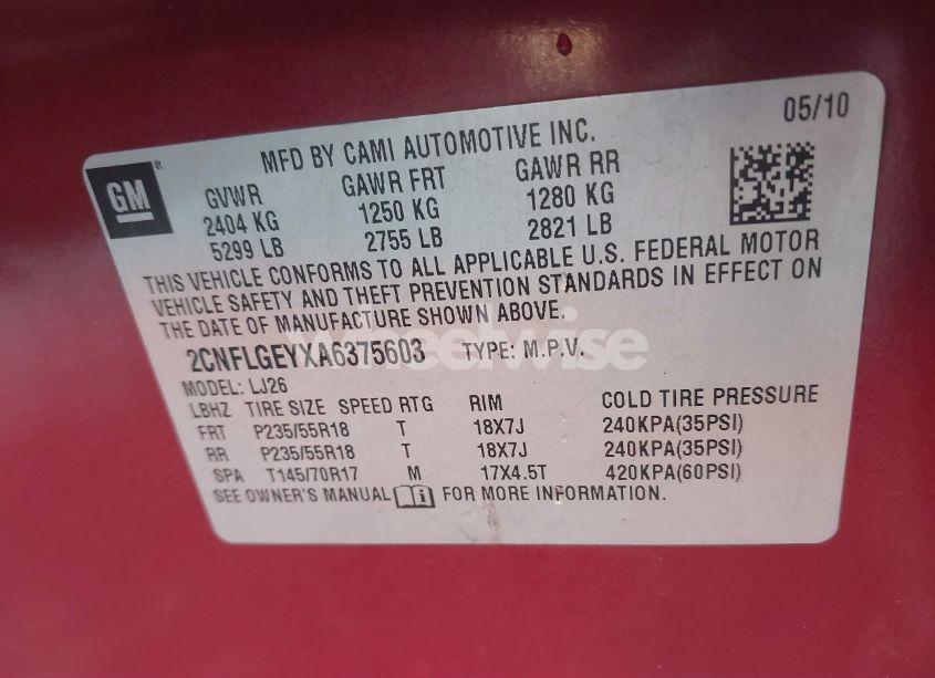 Photo 9 of 2010 Chevrolet Equinox LTZ (VIN 2CNFLGEYXA6375603)