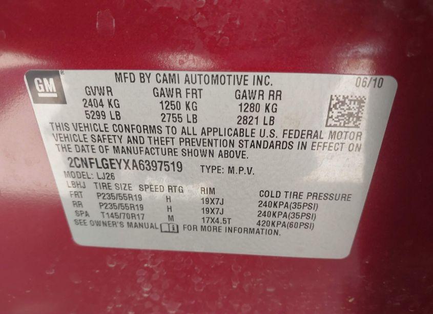 Photo 9 of 2010 Chevrolet Equinox LTZ (VIN 2CNFLGEYXA6397519)