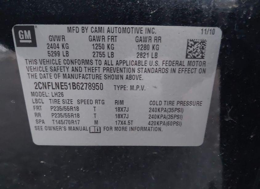 Photo 9 of 2011 Chevrolet Equinox 2LT (VIN 2CNFLNE51B6278950)