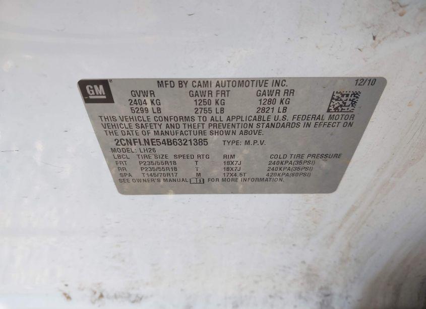 Photo 9 of 2011 Chevrolet Equinox 2LT (VIN 2CNFLNE54B6321385)