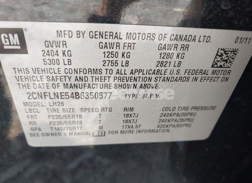 Photo 9 of 2011 Chevrolet Equinox LT (VIN 2CNFLNE54B6350577)