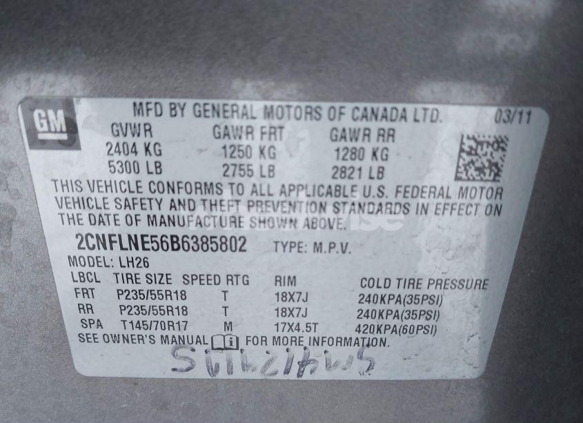 Photo 9 of 2011 Chevrolet Equinox 2LT (VIN 2CNFLNE56B6385802)