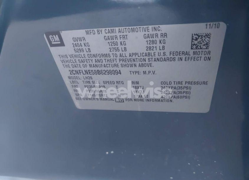Photo 9 of 2011 Chevrolet Equinox 2LT (VIN 2CNFLNE58B6298094)