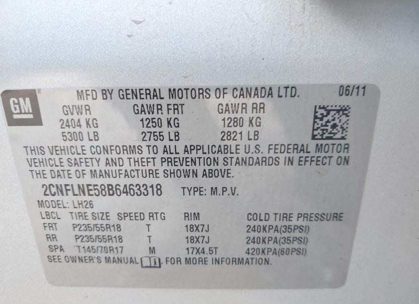 Photo 9 of 2011 Chevrolet Equinox 2LT (VIN 2CNFLNE58B6463318)