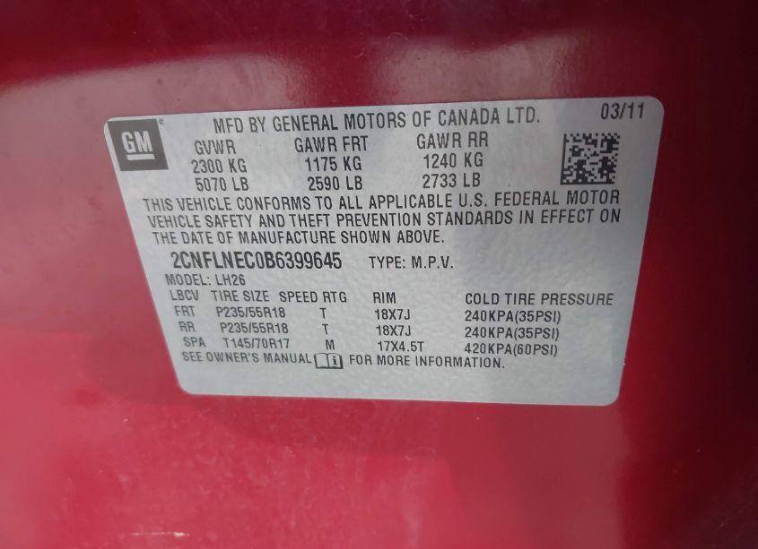 Photo 9 of 2011 Chevrolet Equinox 2LT (VIN 2CNFLNEC0B6399645)