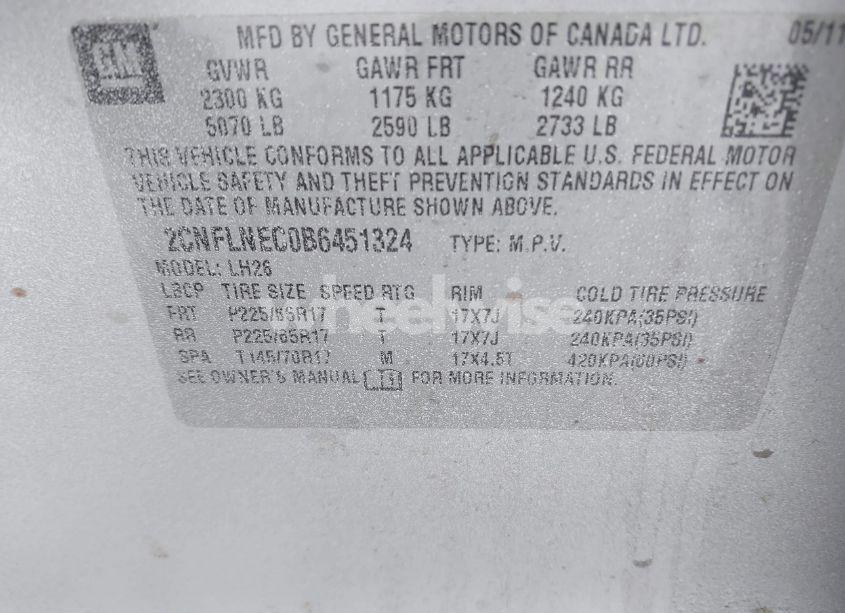 Photo 9 of 2011 Chevrolet Equinox 2LT (VIN 2CNFLNEC0B6451324)