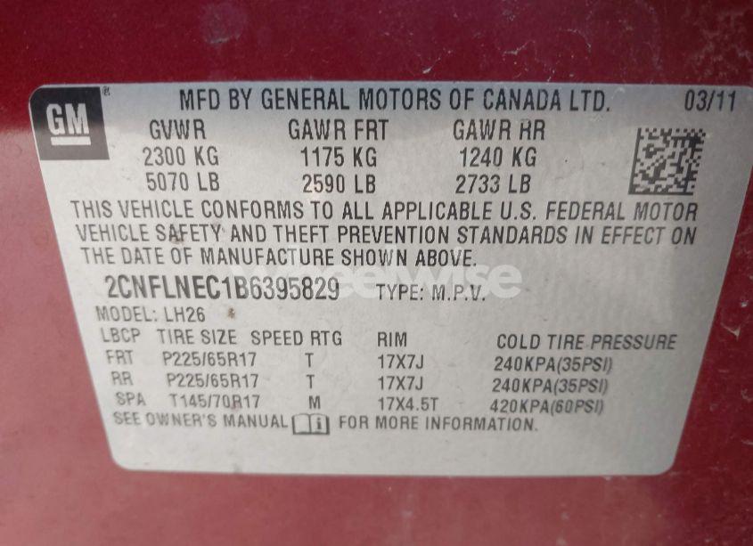 Photo 9 of 2011 Chevrolet Equinox 2LT (VIN 2CNFLNEC1B6395829)