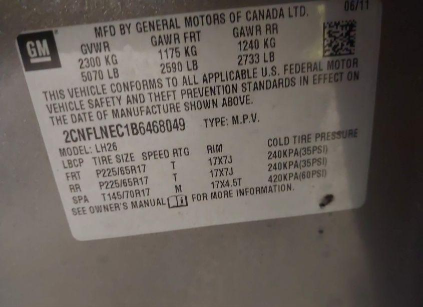 Photo 9 of 2011 Chevrolet Equinox 2LT (VIN 2CNFLNEC1B6468049)