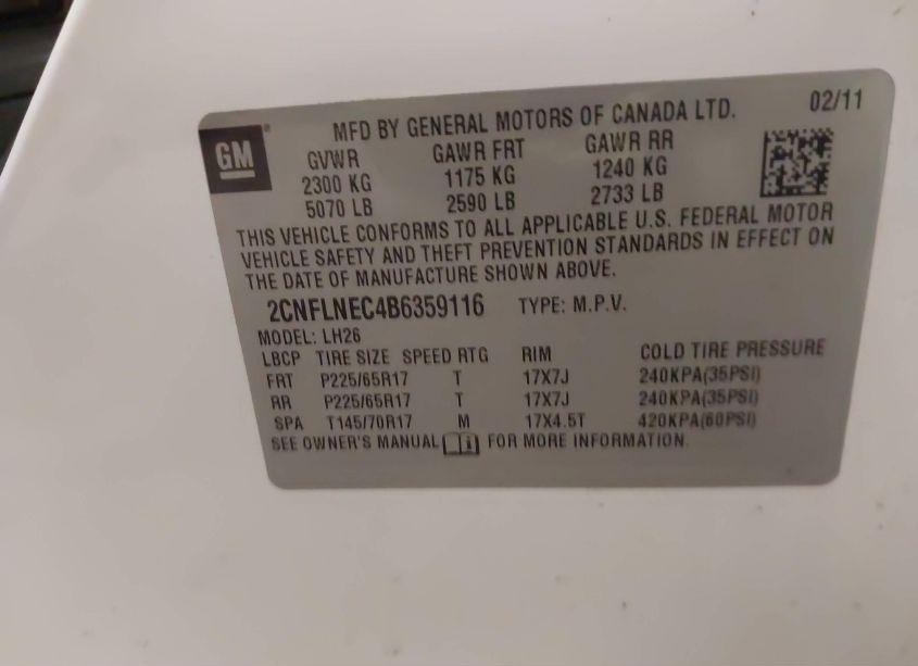 Photo 9 of 2011 Chevrolet Equinox 2LT (VIN 2CNFLNEC4B6359116)