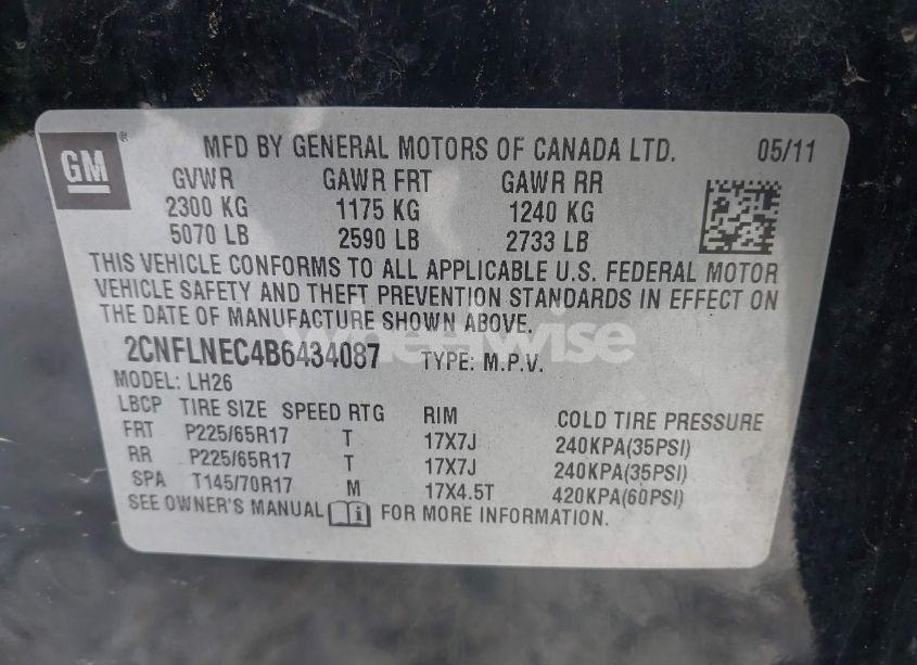 Photo 9 of 2011 Chevrolet Equinox 2LT (VIN 2CNFLNEC4B6434087)