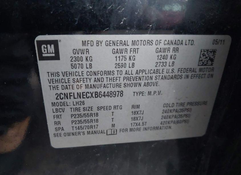 Photo 9 of 2011 Chevrolet Equinox 2LT (VIN 2CNFLNECXB6448978)