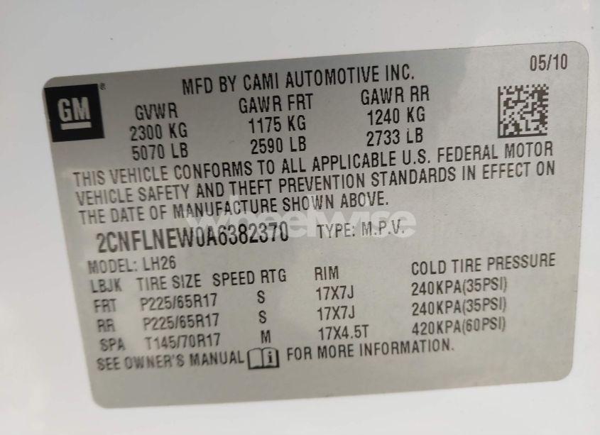 Photo 9 of 2010 Chevrolet Equinox LT (VIN 2CNFLNEW0A6382370)