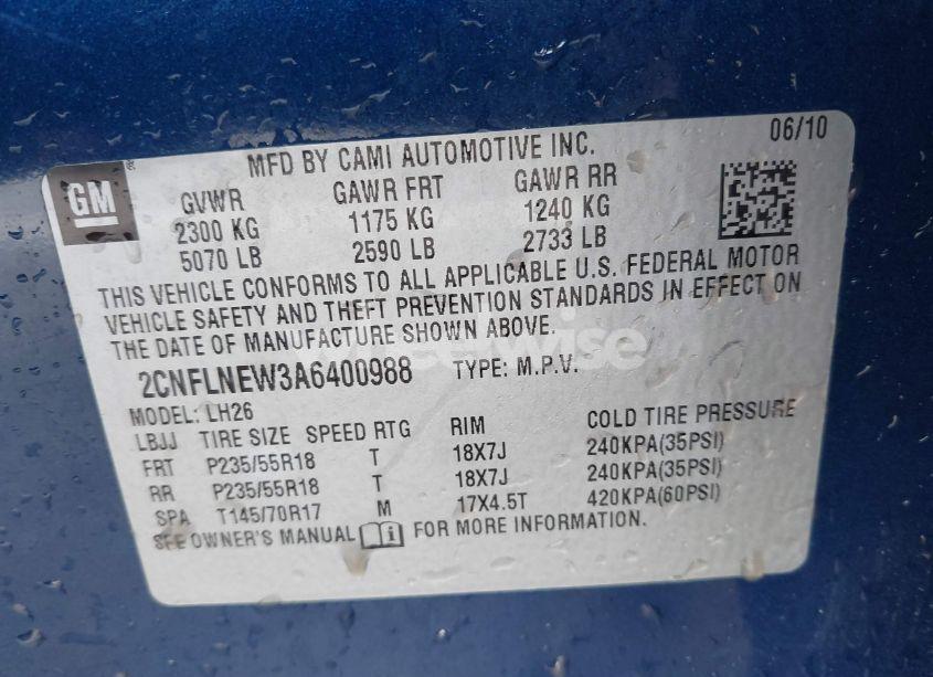 Photo 9 of 2010 Chevrolet Equinox LT (VIN 2CNFLNEW3A6400988)