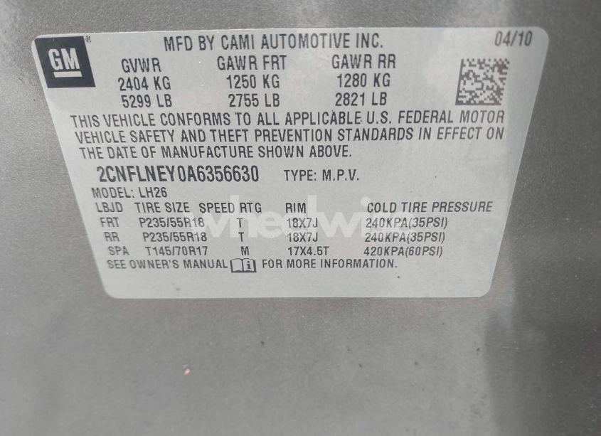 Photo 9 of 2010 Chevrolet Equinox LT (VIN 2CNFLNEY0A6356630)