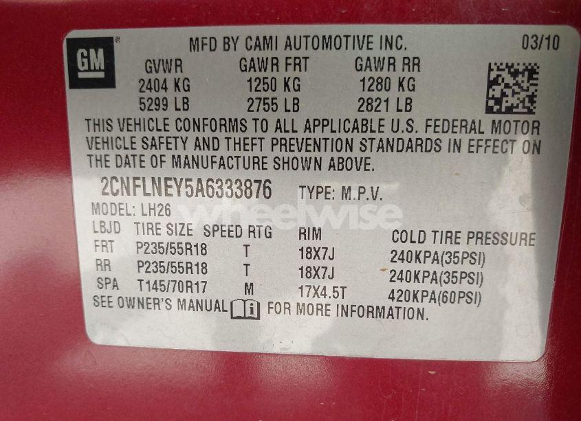 Photo 9 of 2010 Chevrolet Equinox LT (VIN 2CNFLNEY5A6333876)