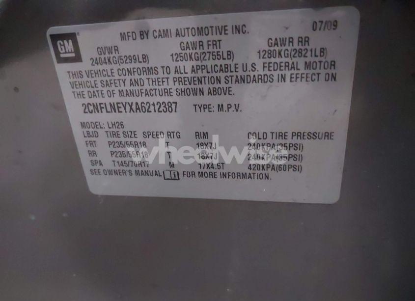 Photo 9 of 2010 Chevrolet Equinox LT (VIN 2CNFLNEYXA6212387)