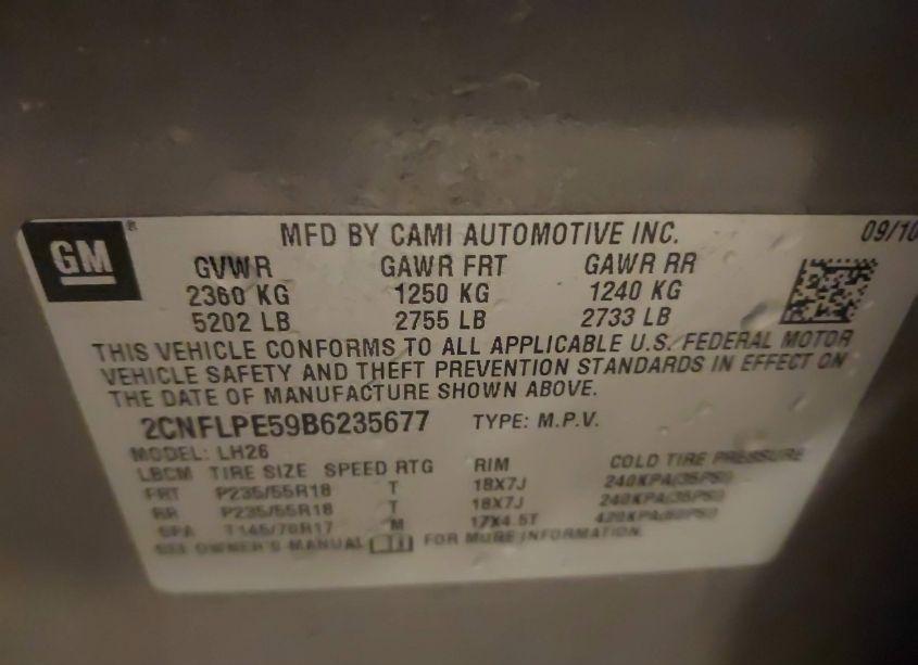 Photo 9 of 2011 Chevrolet Equinox 2LT (VIN 2CNFLPE59B6235677)