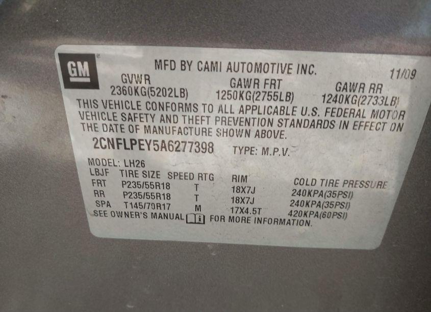 Photo 9 of 2010 Chevrolet Equinox LT (VIN 2CNFLPEY5A6277398)