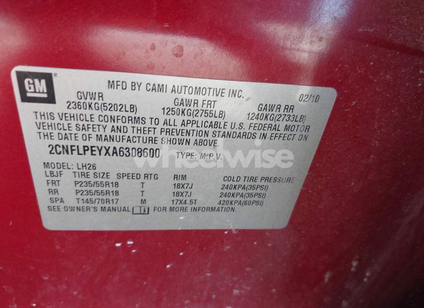 Photo 9 of 2010 Chevrolet Equinox LT (VIN 2CNFLPEYXA6308600)