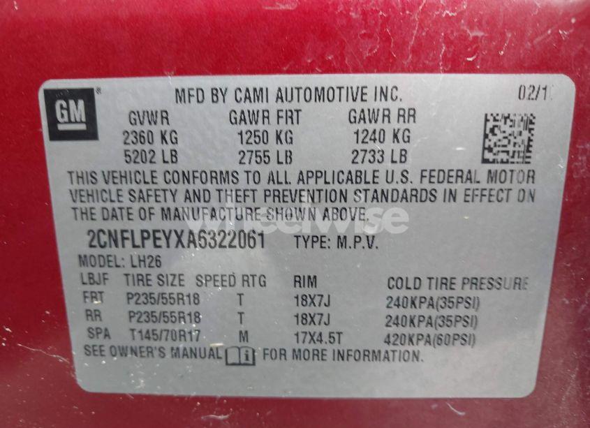 Photo 9 of 2010 Chevrolet Equinox LT (VIN 2CNFLPEYXA6322061)