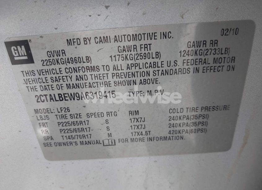 Photo 9 of 2010 Gmc Terrain SLE-1 (VIN 2CTALBEW9A6319415)