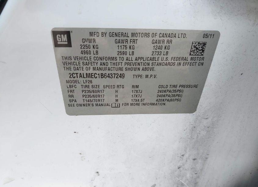 Photo 9 of 2011 Gmc Terrain SLE-1 (VIN 2CTALMEC1B6437249)